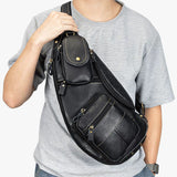 Woosir full grain leather large chest bag lifestyle view