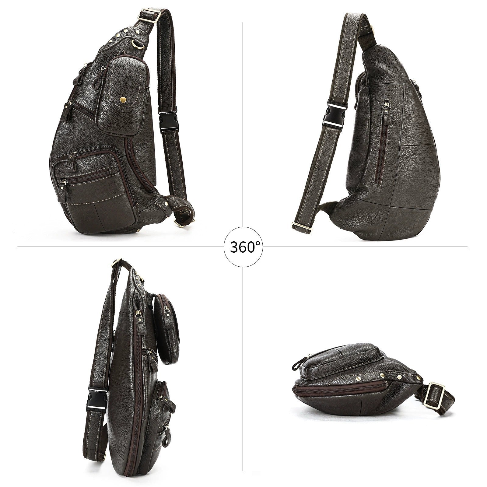 Woosir full grain leather large chest bag rear angle