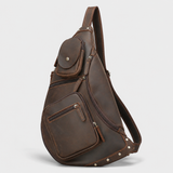 Woosir full grain leather large chest bag clean front three quarter view