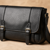Woosir full grain leather large messenger bag closure stitching detail