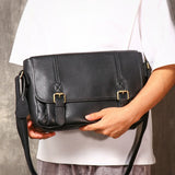 Leather messenger bag open storage