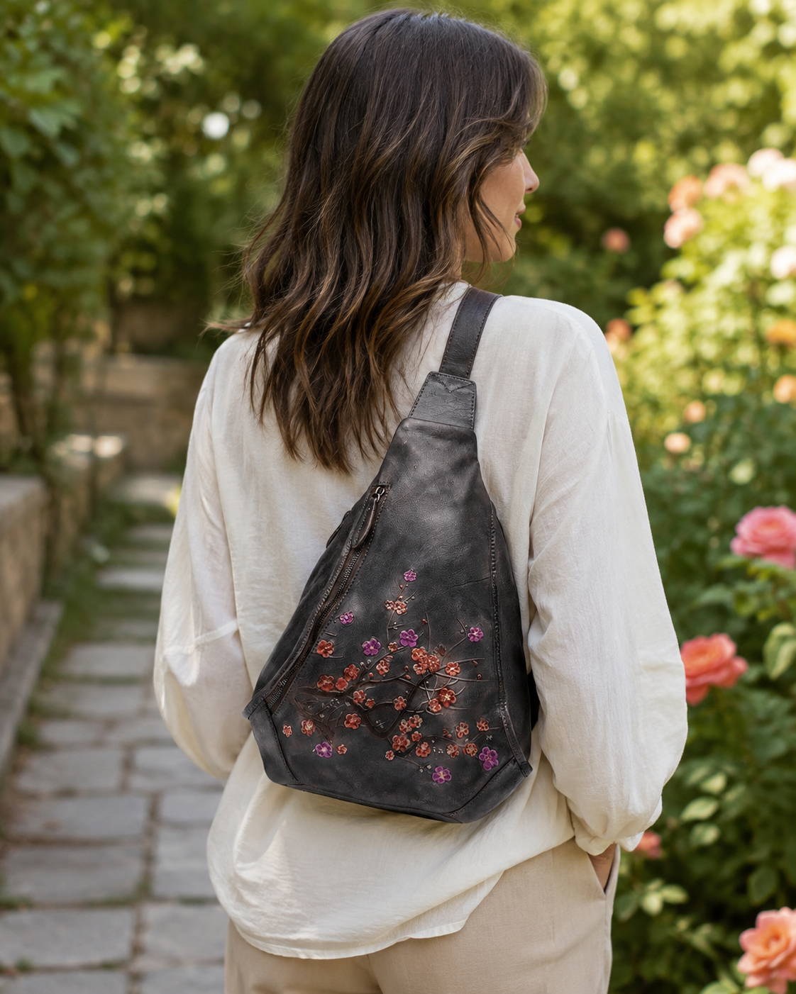 Woosir generated model 2 | genuine-brush-off-leather-embossed-sling-bag-for-women