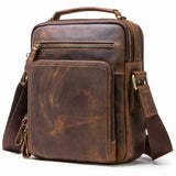 Multi-pocket leather crossbody bag front zipper pocket