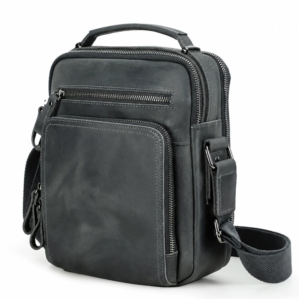 Mens genuine leather crossbody bag lifestyle carry