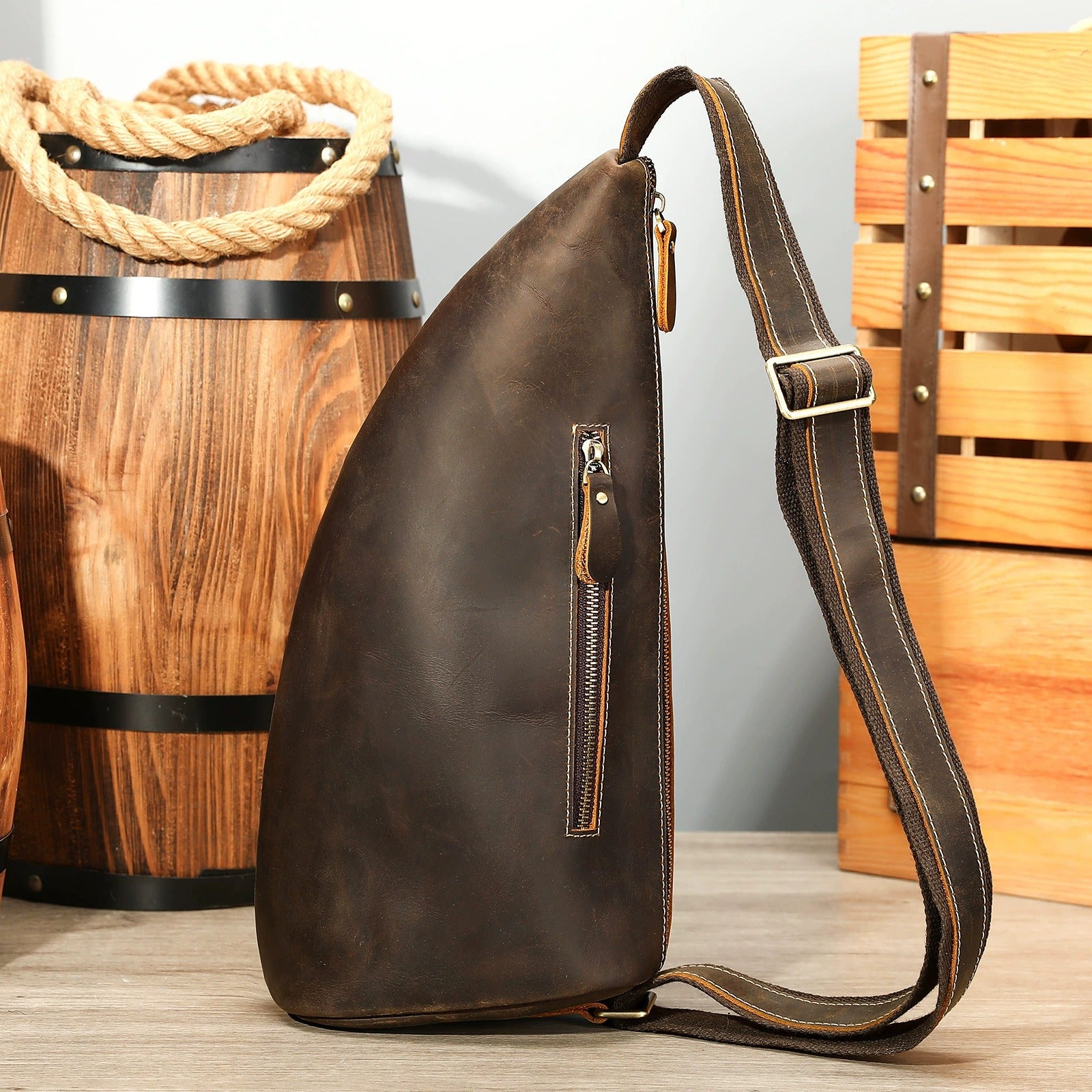 Woosir Genuine Leather Vintage Chest Bag for Travel lifestyle product view