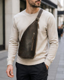 Woosir Genuine Leather Vintage Chest Bag for Travel deep coffee model city