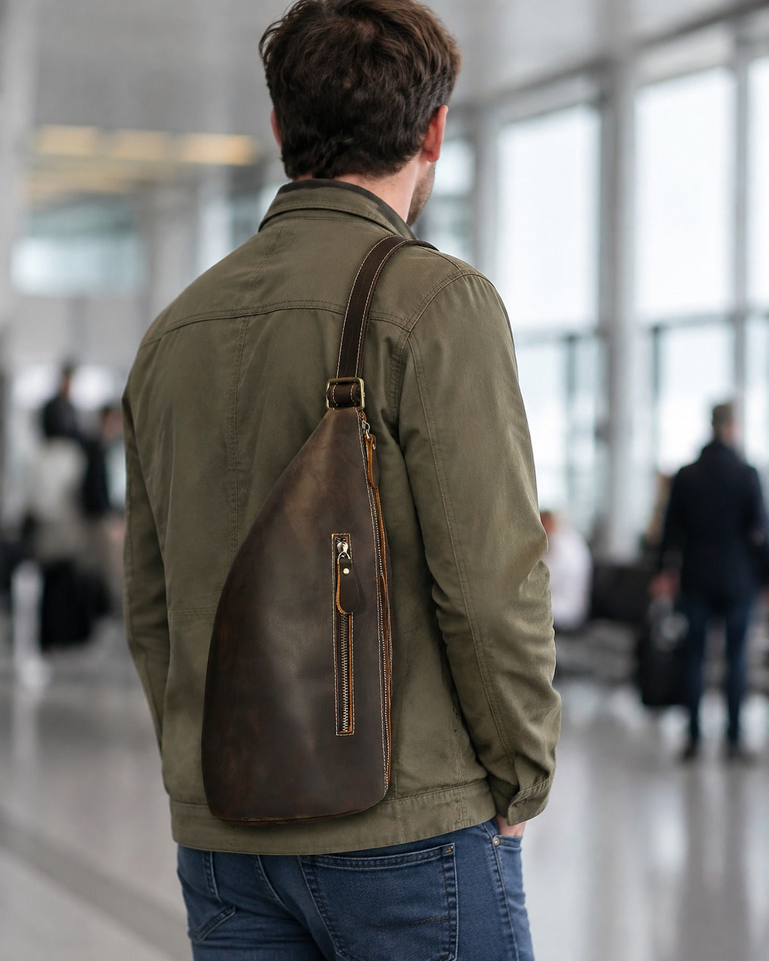 Woosir Genuine Leather Vintage Chest Bag for Travel deep coffee model travel