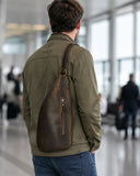 Woosir Genuine Leather Vintage Chest Bag for Travel deep coffee model travel