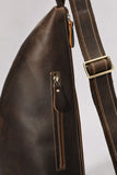 Woosir Genuine Leather Vintage Chest Bag for Travel zipper strap detail