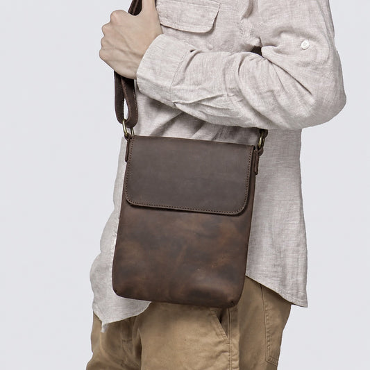 Vintage leather iPad crossbody bag lifestyle view