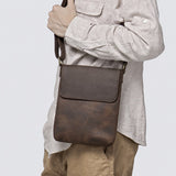 Vintage leather iPad crossbody bag lifestyle view