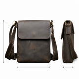 Leather crossbody bag dimension and side view