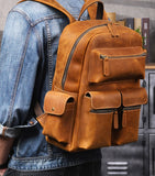 Woosir Vintage Leather Laptop Backpack for Men exact 1688 model side view