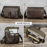 Large crazy horse leather crossbody messenger bag angled view