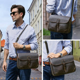 Large leather messenger bag side profile