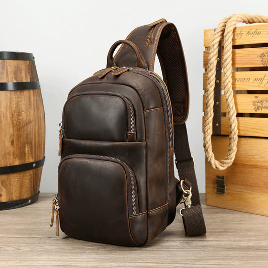 Woosir Large Vintage Leather Chest Bag for Men lifestyle product view