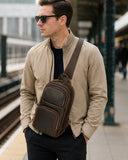 Woosir Large Vintage Leather Chest Bag for Men coffee model city