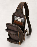 Woosir Large Vintage Leather Chest Bag for Men interior structure