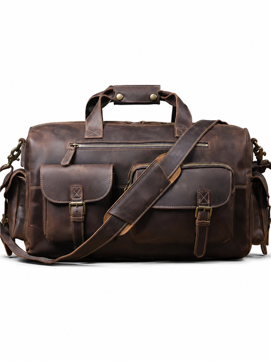 Woosir Large Vintage Leather Travel Duffle Bag white hero coffee