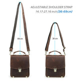 Leather messenger bag hardware and stitching details