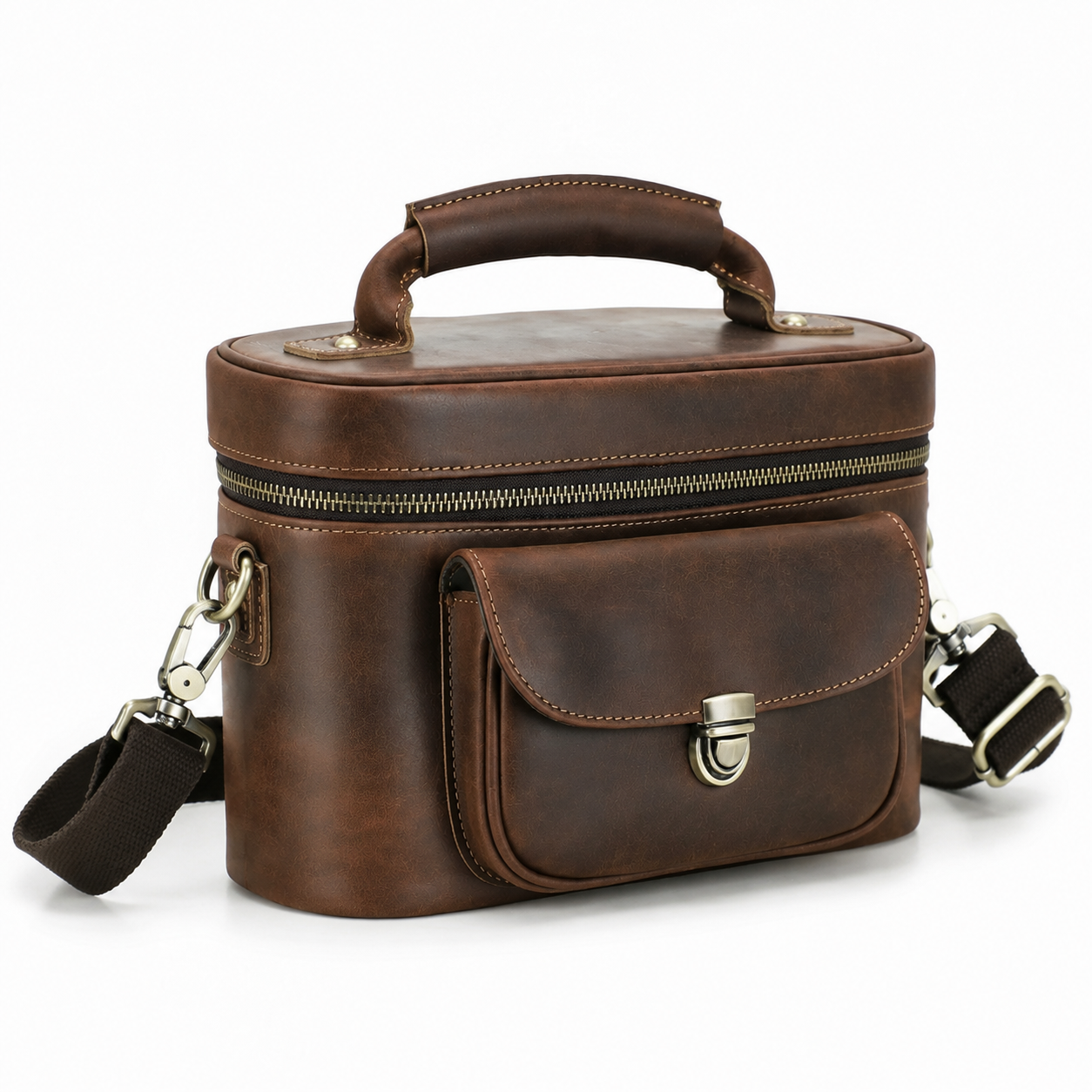 Woosir leather travel organizer camera crossbody bag clean rear three quarter view