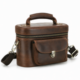 Woosir leather travel organizer camera crossbody bag clean rear three quarter view