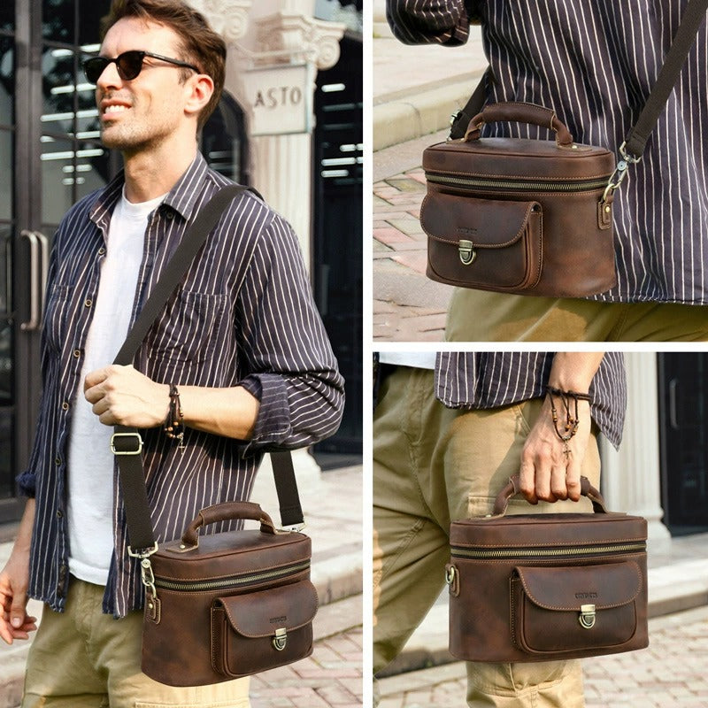 Leather travel organizer crossbody bag lifestyle view