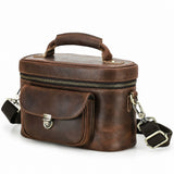 Leather travel organizer camera crossbody bag on white background