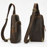 Woosir Men's Vintage Crazy Horse Leather Chest Bag rear side product view
