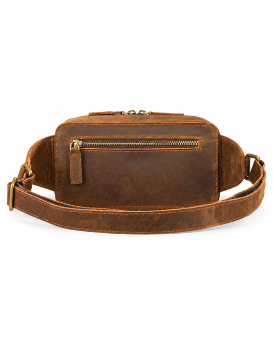 Woosir Men's Vintage Leather Chest Bag white background front