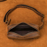 Woosir Men's Vintage Leather Chest Bag with Adjustable Strap brown interior source