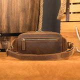 Woosir Men's Vintage Leather Chest Bag with Adjustable Strap brown front view