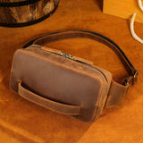 Woosir Men's Vintage Leather Chest Bag with Adjustable Strap coffee product view