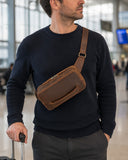 Woosir Men's Vintage Leather Chest Bag with Adjustable Strap coffee model travel