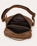 Woosir Men's Vintage Leather Chest Bag with Adjustable Strap interior structure detail