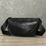 Woosir Multi-Pocket Crazy Horse Leather Chest Bag black product view
