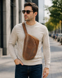 Woosir Multi-Pocket Crazy Horse Leather Chest Bag brown model city