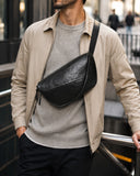 Woosir Multi-Pocket Crazy Horse Leather Chest Bag black model city