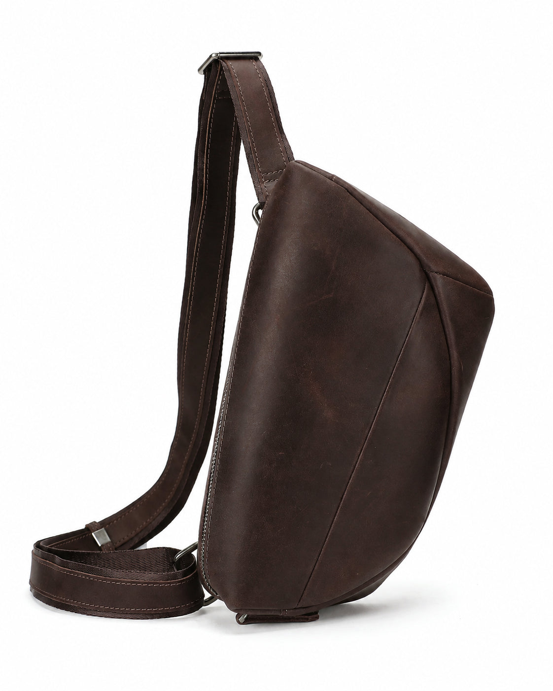 Woosir Multi-Pocket Crazy Horse Leather Chest Bag deep coffee white front