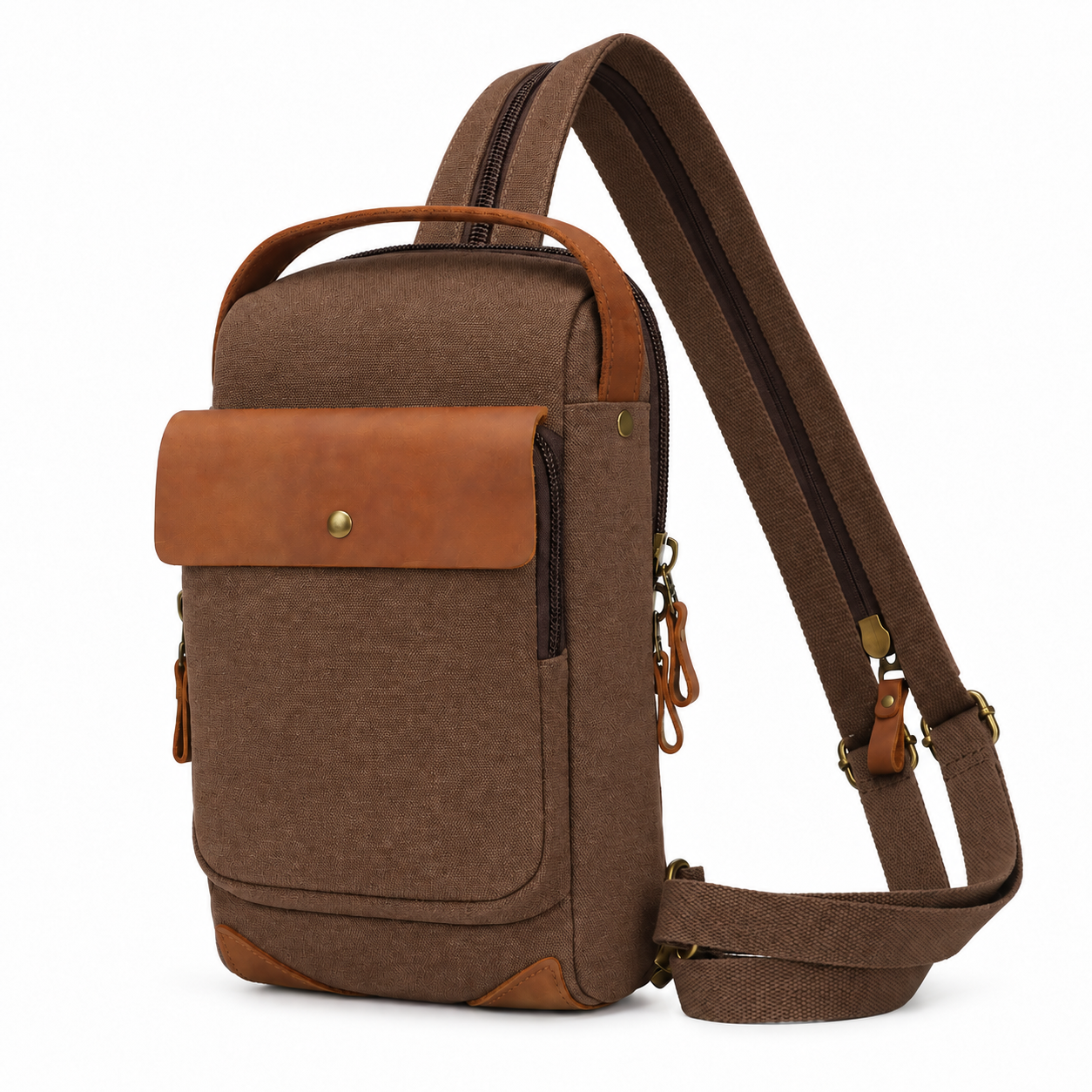 Woosir variant | pink canvas chest sling bag | Brown