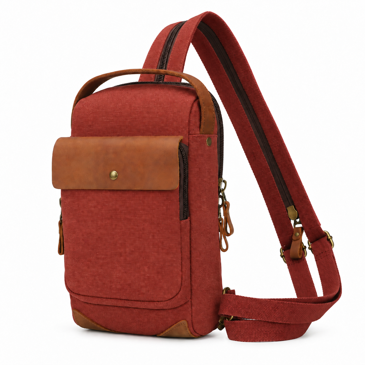 Woosir variant | pink canvas chest sling bag | Rust Red