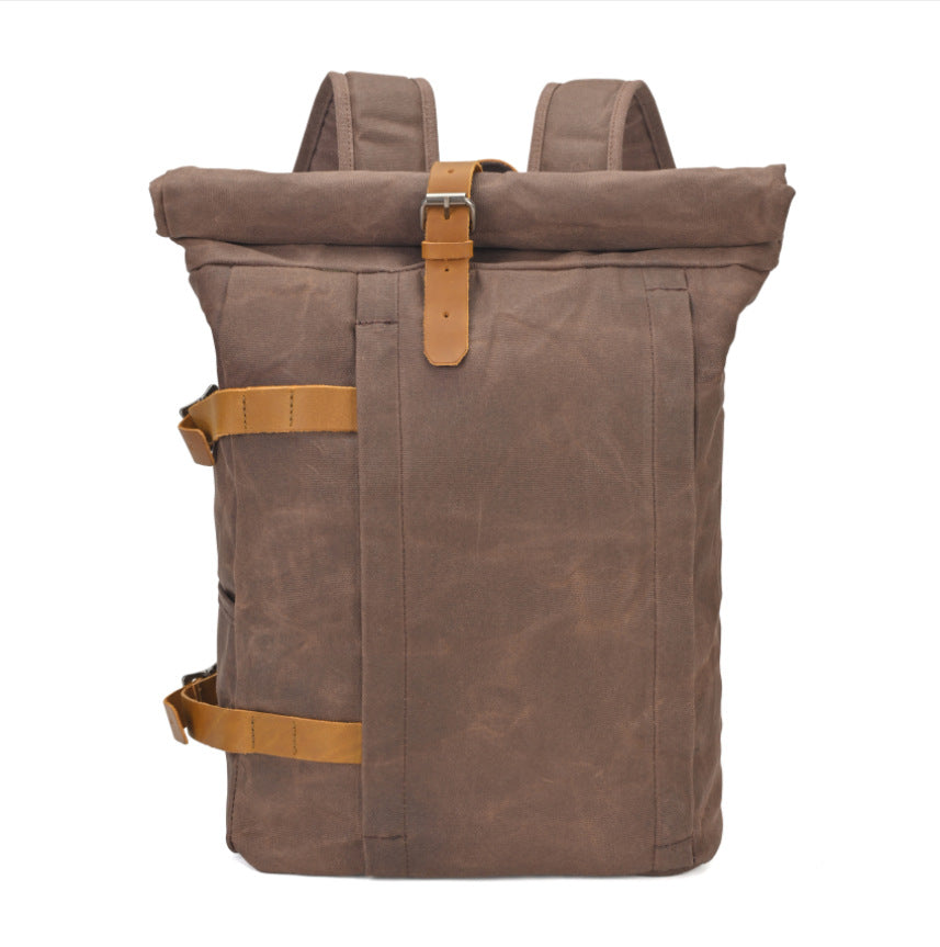 best waxed canvas laptop backpack Roll Top Waxed Canvas Backpack Vintage for Men, Coffee