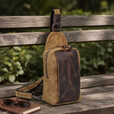 Woosir Vintage Canvas Chest Bag scene bench