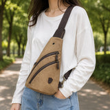 Woosir Vintage Canvas Sling Chest Bag model female