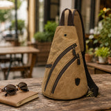 Woosir Vintage Canvas Sling Chest Bag scene cafe