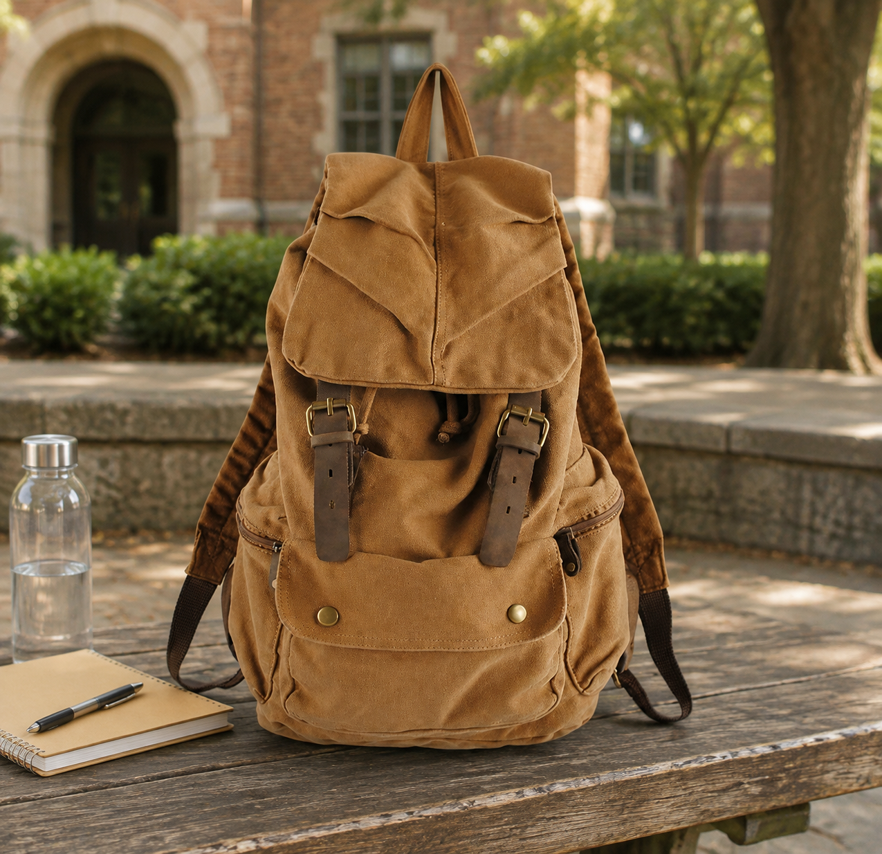 Woosir generated scene 2 | vintage-cotton-canvas-rucksack-backpack
