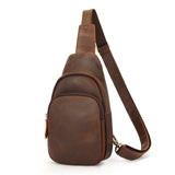 Woosir Vintage Crazy Horse Leather Chest Bag white background front