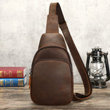 Woosir Vintage Crazy Horse Leather Chest Bag lifestyle product view
