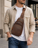 Woosir Vintage Crazy Horse Leather Chest Bag coffee model city