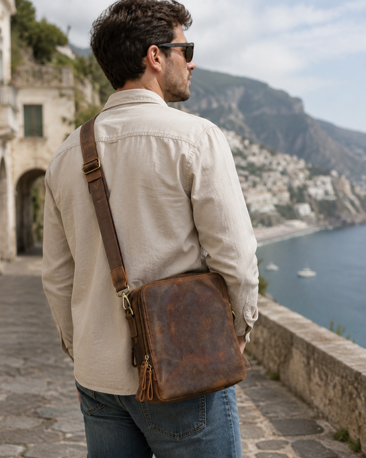 Woosir vintage crazy horse leather crossbody bag model commute